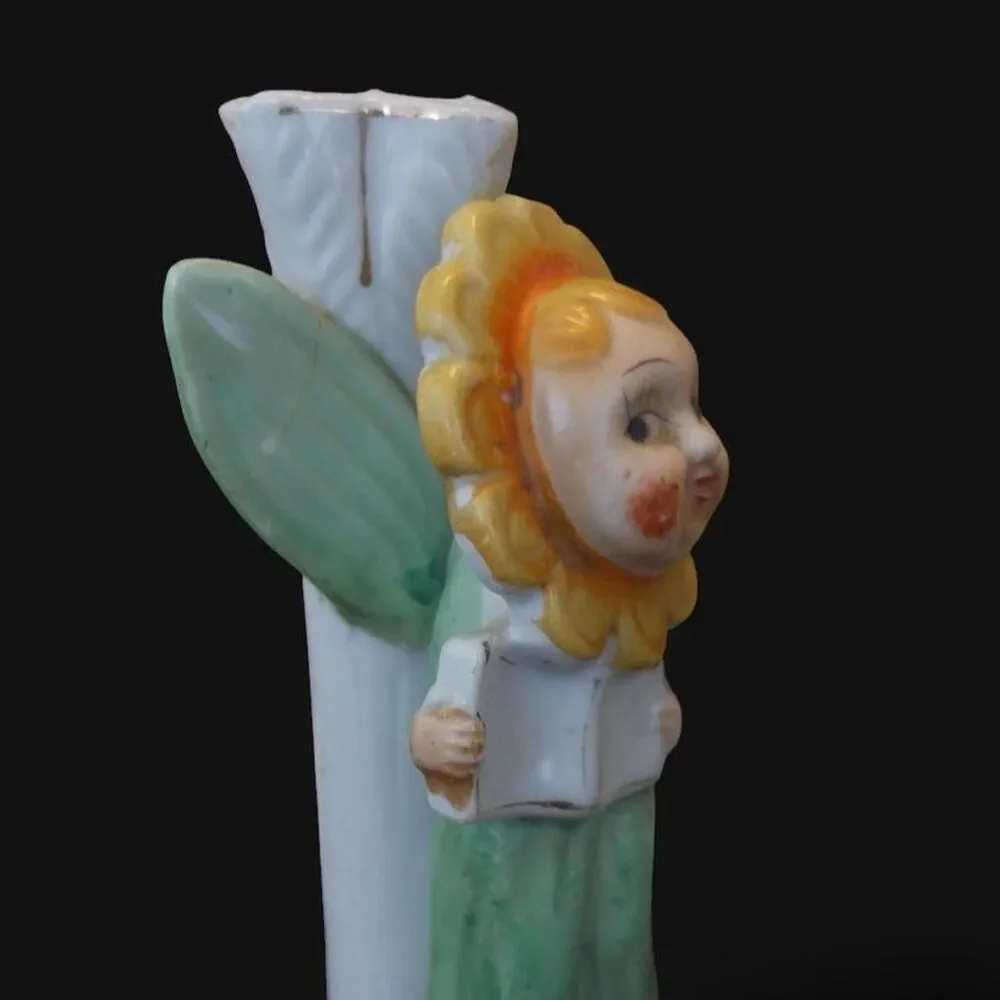 Vintage Anthropomorphic Flower Face Girl Vase Japan Yellow Orange 5.75” Tall